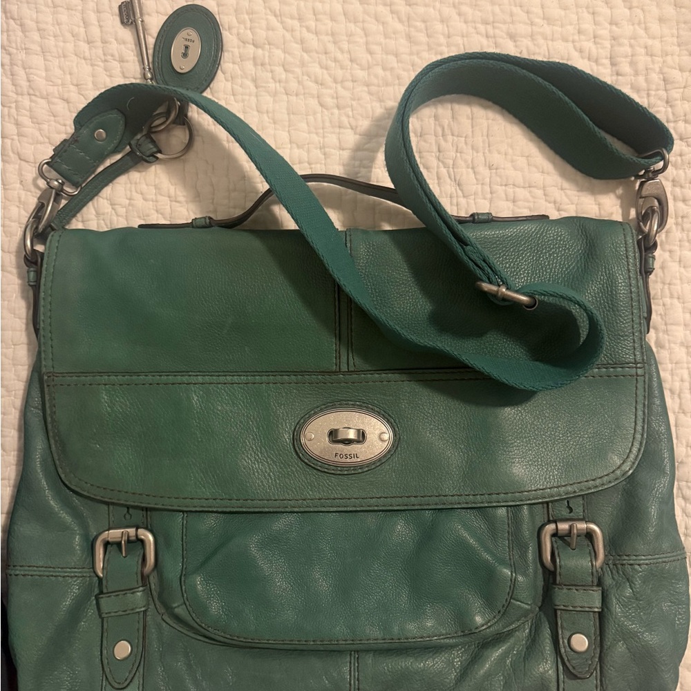 Fossil Teal Leather Shoulder Bag